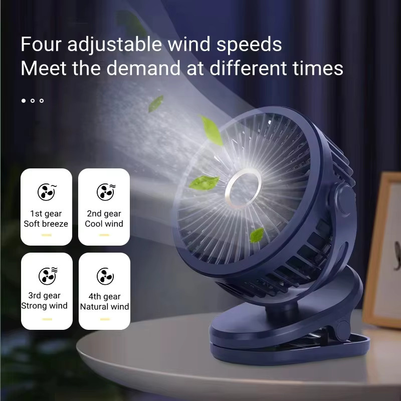 XIAOTREE Tragbarer USB-Tischventilator mit Clip, 10000 mAh Akku, Typ-C, wiederaufladbar, 360-Grad-Drehung und 4 Geschwindigkeiten, Mini-Ventilator in Weiß oder Blau - Bild 4