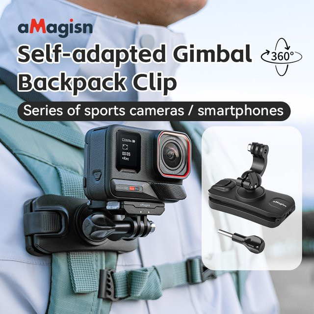 aMagisn Rucksackclip Schwarz: 360° Riemenklemmhalterung für Insta360, DJI und GoPro Action-Kameras - Bild 1