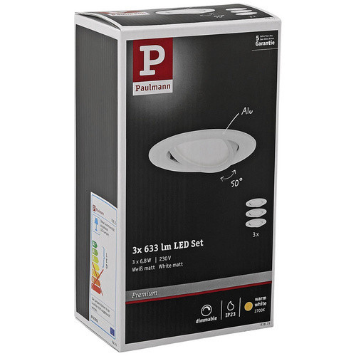 Paulmann Coin Slim LED-Einbauleuchte 3er Set, dimmbar, warmweiß, silberfarben - Bild 2