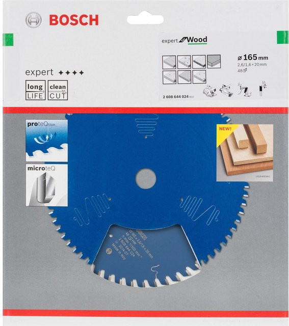Bosch Expert for Wood Kreissägeblatt mit Carbide-Spitzen, Blau, Durchmesser: 165 mm, Bohrung: 20 mm, Dicke: 1,6 mm, 48 Zähne - Bild 2