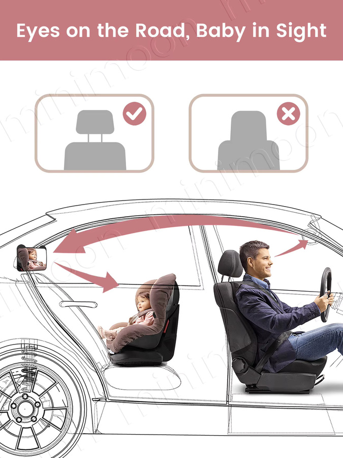 momo&dudu Auto-Rücksitzspiegel mit Bärenohren in Schwarz, verstellbarer Weitwinkel-Sicherheitsmonitor für Babys - Bild 3