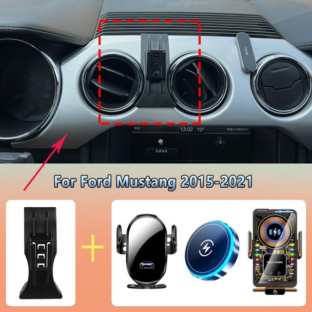 Drahtlose MagSafe Auto-Telefonhalterung für Ford Mustang 2015-2021, Ladedock für Lüftungsschlitze, Schwarz - Bild 1