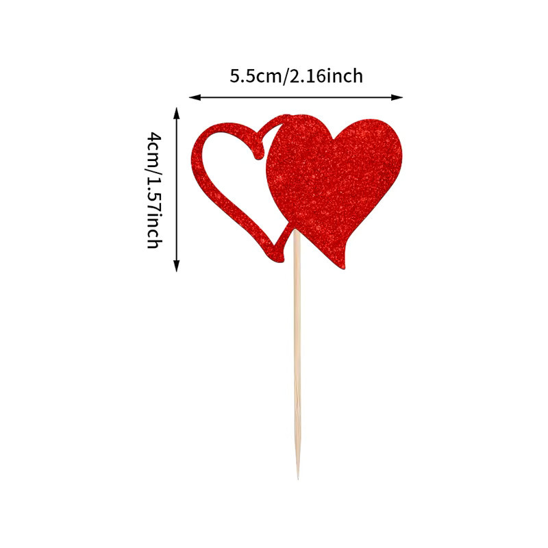 YOMDID 24 Stück glitzernde Cupcake-Topper in Rot für Valentinstag, Hochzeiten und Partys - Bild 4
