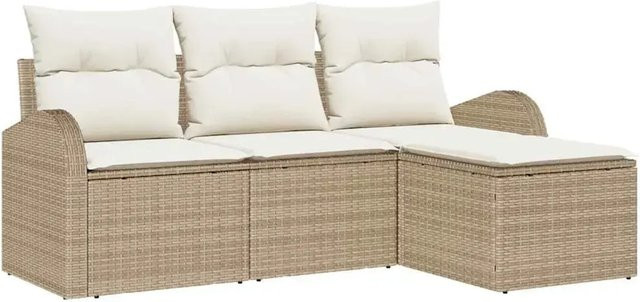 vidaXL Garten-Sofa-Set aus Poly-Rattan in Beige mit Kissen, 4-teilige L-Form Lounge-Garnitur mit Fußhocker und UV-beständigen Polstern - Bild 1