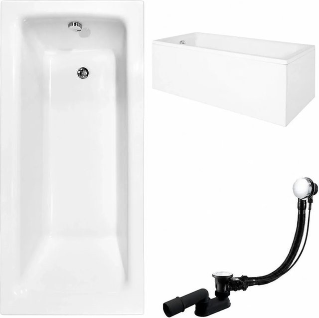 KOLMAN Badewanne rechteckig in Weiß mit Acrylschürze, Ablauf und Füßen, B/T: 130 x 70 cm - Bild 1