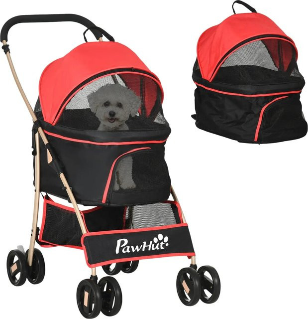 PawHut Hundewagen aus Stahl und Oxfordstoff in Rot, B: 49,5 cm, H: 98 cm, T: 82 cm - Bild 1