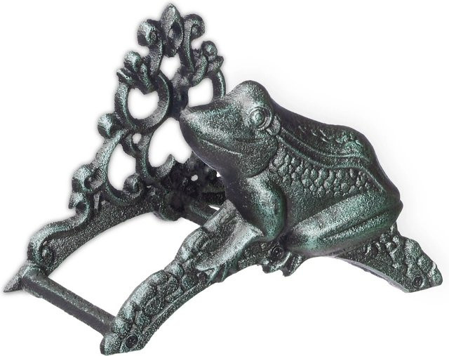 Relaxdays Schlauchhalter Frosch aus Gusseisen in Grün und Schwarz, wandmontierbar, B/T/H: 18,5 x 26,5 x 16,5 cm - Bild 1