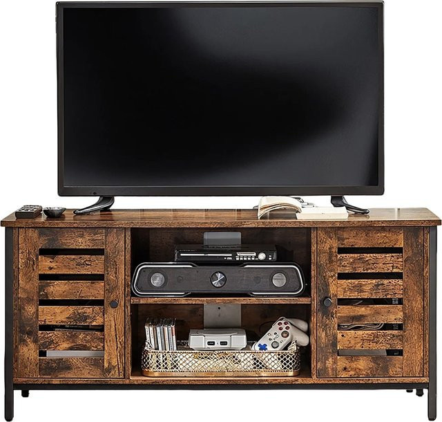 Songmics TV-Schrank Hanis im Vintage-Design mit Lamellen, Braun-Schwarz, B/T/H: 110 x 40 x 50 cm - Bild 1