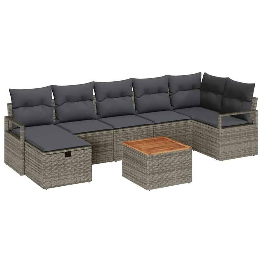 vidaXL Garten-Sofa-Set aus Polyrattan in Grau, 8-teiliges L-Shape Lounge-Set mit Kissen und integriertem Stauraum für Terrasse und Garten - Bild 2
