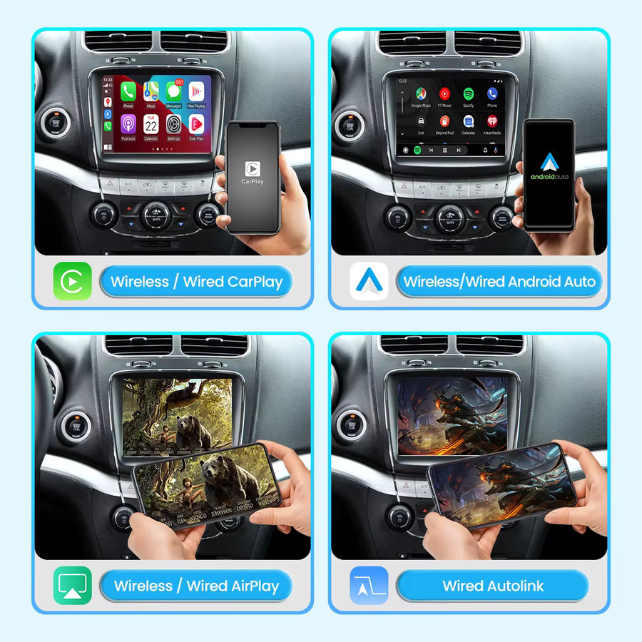 JoyeAuto Kabelloser CarPlay und Android Auto Nachrüst-Decoder für Dodge 2010-2016 mit 8,4 Zoll Uconnect, Mirror-Link USB-Stick, Schwarz - Bild 2