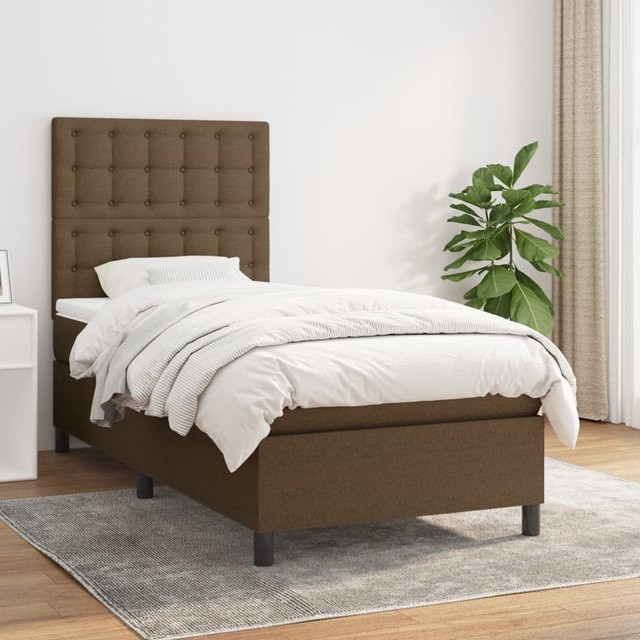 vidaXL Boxspringbett mit Matratze Hybrid-Design in Braun, B/T/H: 90 x 190 x 128 cm - Bild 2