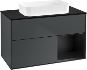 V&B Waschtischunterschrank Finion mit Wandbeleuchtung, Farbe: matt blau lackiert, Breite: 100 cm, Tiefe: 60,3 cm - Bild 1