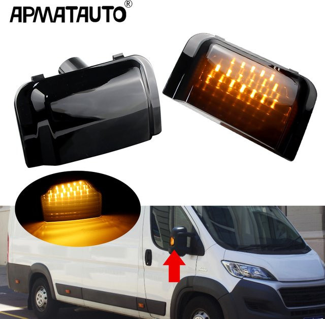APMATAUTO Dynamische LED Blinker für Peugeot Boxer, Fiat Ducato und Citroen Relais ab 2006, Rückspiegel Blinkerleuchten in Schwarz, 2er Set - Bild 1