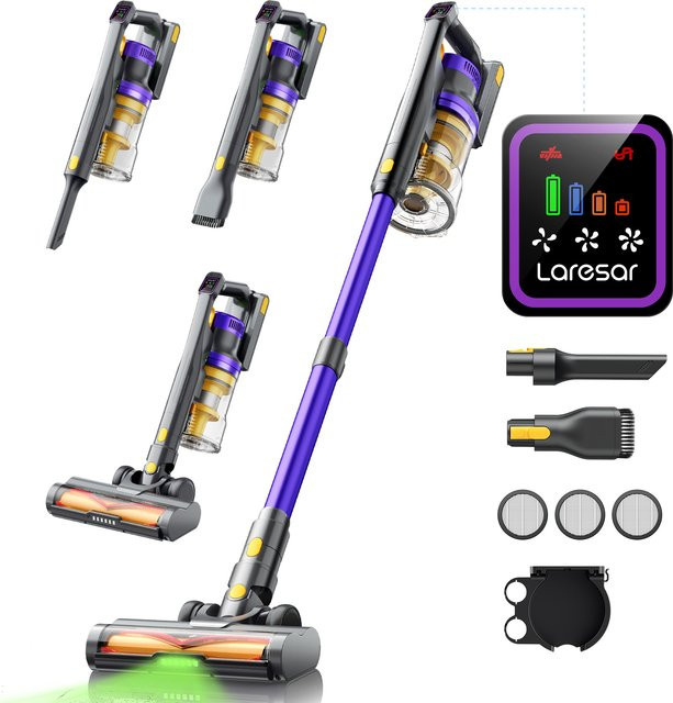 Laresar X11 Akku Staubsauger mit 550 W und 55 KPA Saugleistung, Handheld Smart Home Staubsauger in Multicolour mit 60 Minuten Laufzeit und 3-teiligem HEPA-Filterset - Bild 1