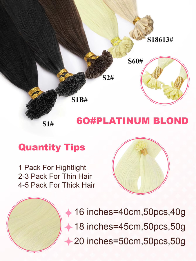CC YOUNG Remy-Echthaarverlängerungen, Keratin-Spitze, 50 Strähnen, # 60 - Bild 3