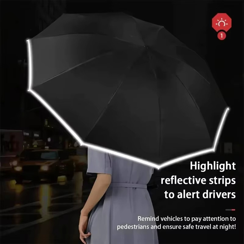 DIXSG Winddichter Regenschirm mit reflektierenden Streifen, umkehrbar und automatisch faltbar, UV-Schutz, in Blau und Schwarz - Bild 2