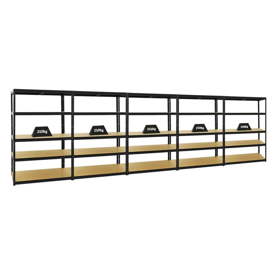 PROREGAL Big Elephant M Schwerlastregal Set aus 5 Stück, Schwarz, H x B x T: 180 x 120 x 60 cm, mit verstellbaren Fachböden aus MDF Holz und Metall - Bild 2