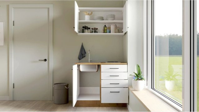 Flex-Well Miniküche Avila Modern in Weiss mit Melaminharz-Beschichtung, B/H/T: 100 x 137 x 60 cm - Bild 1