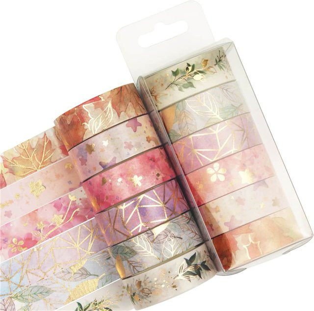 6 Rollen Washi-Klebeband mit Blumen-Bronzierungsmuster in Multicolour für Scrapbooking und Dekoration - Bild 1