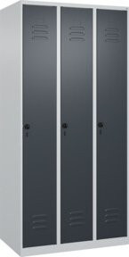 C+P Spind Classic PLUS Garderobenschrank mit 3 Abteilen, Grau/Anthrazit, H x B x T: 185 x 90 x 50 cm - Bild 1