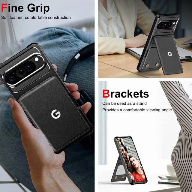 Armor Business Leder-Handyhülle mit Kartenfach und Ständer für Google Pixel 10 9 Pro XL 8 7 Pro Flip Fold in Schwarz und Gold - Bild 1