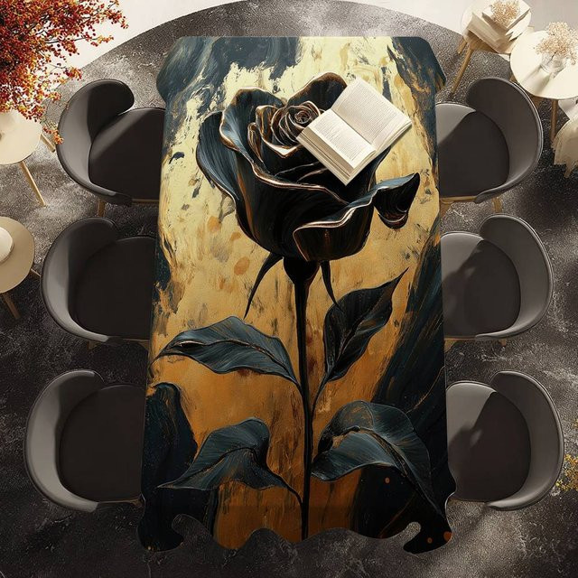 Fancy Style Studio Tischdecke mit schwarzem Rosenmuster, wasserabweisend und fleckenabweisend, Polyester, B/B: 100 x 140 cm - Bild 1
