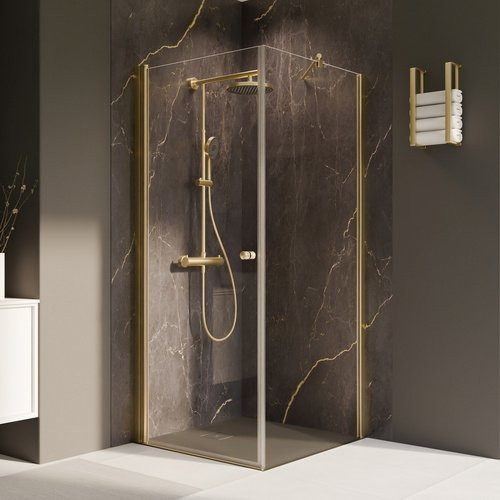 Breuer Duschkabine Elana 2.0 Eckdusche mit Drehtür und Seitenwand, Grau getöntes Glas, Gold gebürstet, B: 100 cm, H: 200 cm - Bild 1