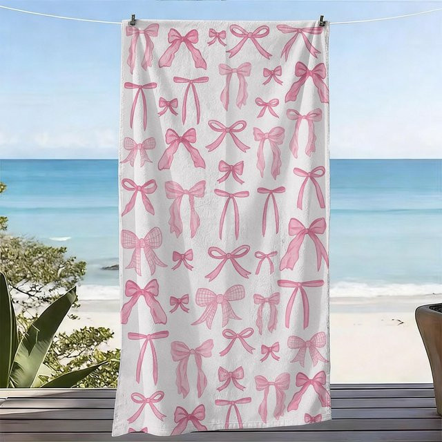 Dalangpa Strandtuch aus Mikrofaser in Pink mit Schleifen-Design, schnelltrocknend und hochsaugfähig, B: 30 cm, H: 60 cm - Bild 1