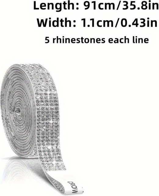 Ventora Selbstklebender Strass-Streifen Glitzerband Aufkleber in Silber mit 5 Reihen für DIY Dekorationen - Bild 1