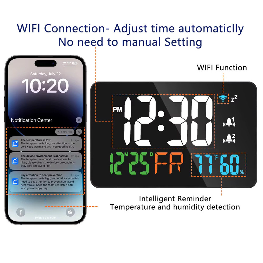 Tuya WiFi Digitale Tischuhr mit LED-Display, Kalender, Thermometer und Hygrometer in Weiß oder Schwarz - Bild 6