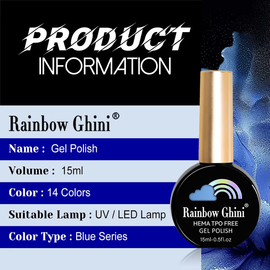 Rainbow Ghini Nagellack, Kornblumenblau, 15 ml - Bild 2