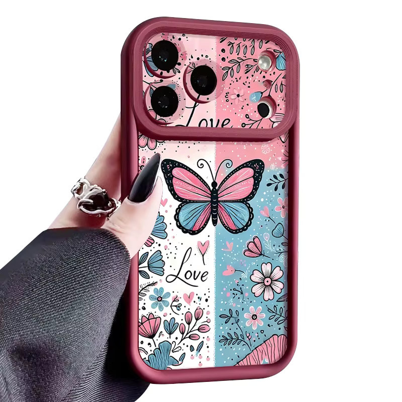 MOESOE Handyhülle mit Schmetterling-Blumen-Muster für iPhone 17 Pro Air 16 16 Pro Max 16 Plus 15 14 13 12 Pro Max, stoßfeste weiche TPU-Hülle, Multicolor/Schwarz - Bild 2