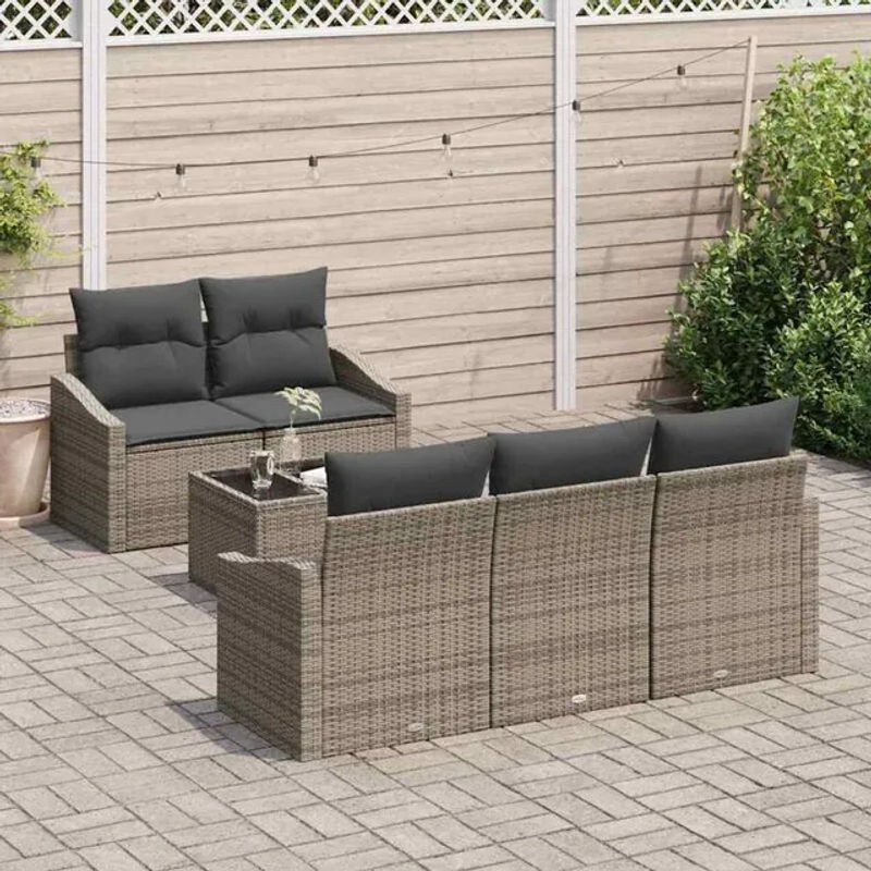 Vidaxl Garten-Sofa-Set aus Polyrattan mit Kissen in Grau, 6-teiliges Loungemöbel-Set, B/T/H: 55 x 55 x 37 cm - Bild 1
