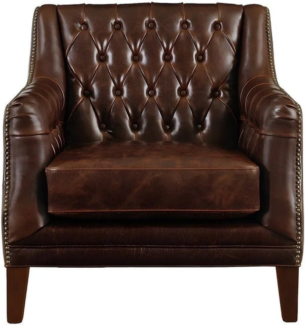 Vente-unique Sessel Colbert Chesterfield aus Leder in Schokobraun mit gerader Rückenlehne und Armlehnen - Bild 1