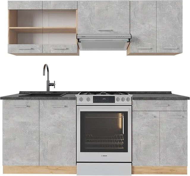 Vicco R-Line Küchenzeile Beton Goldkraft Eiche in Anthrazit, Breite: 200 cm - Bild 1