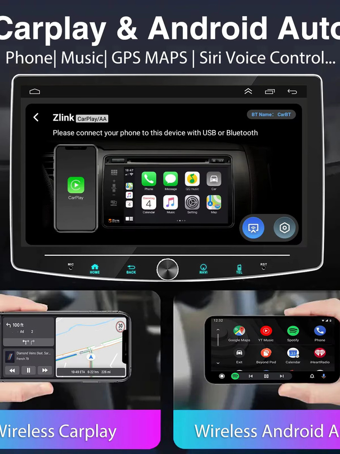 ESSGOO Android 14 Autoradio mit 10,1 Zoll drehbarem Display, 6GB RAM + 128GB Speicher, 1 DIN Stereo mit CarPlay, 4G LTE, GPS, WiFi und Knopfsteuerung in Schwarz - Bild 5