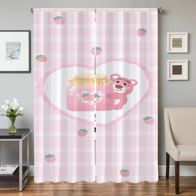 2er-Set Verdunkelungsvorhänge mit Bären-Motiv in Pink, halbtransparent für Wohnzimmer, Küche oder Schlafzimmer, B/H: 50 x 70 cm - Bild 1
