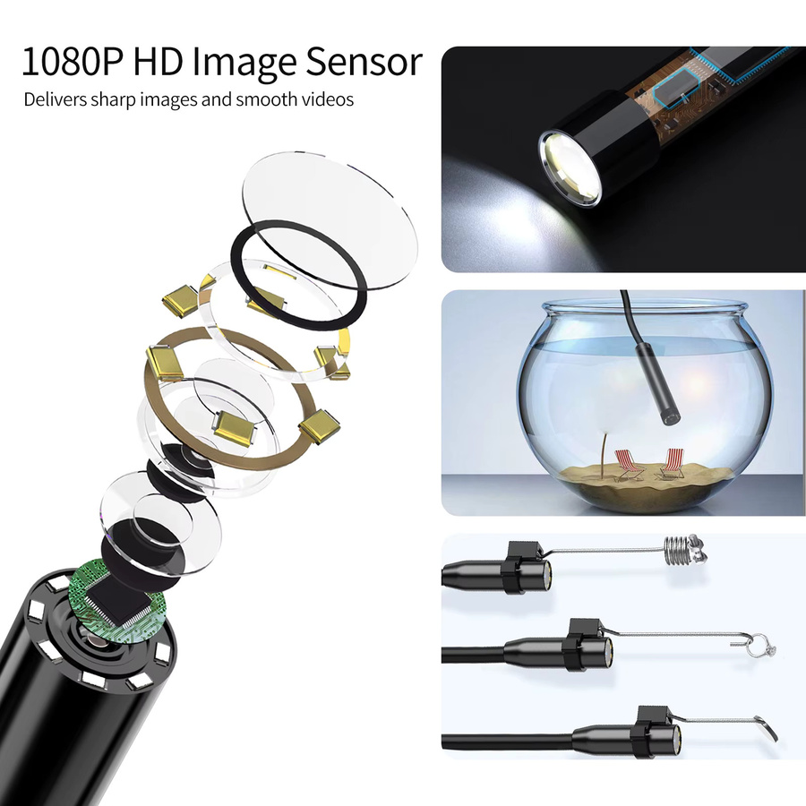 GUANMOU Industrielle Endoskopkamera mit 4,3 Zoll Bildschirm, HD Inspektionskamera, wasserdicht IP67, 8mm Schlangenkamera, Schwarz - Bild 3