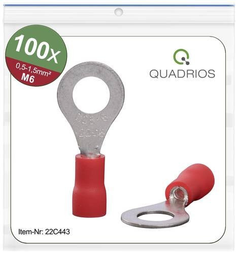 Quadrios 22C443 Ringkabelschuh Teilisoliert Rot mit 1,5mm² Querschnitt und 6,5mm Lochdurchmesser - Bild 1