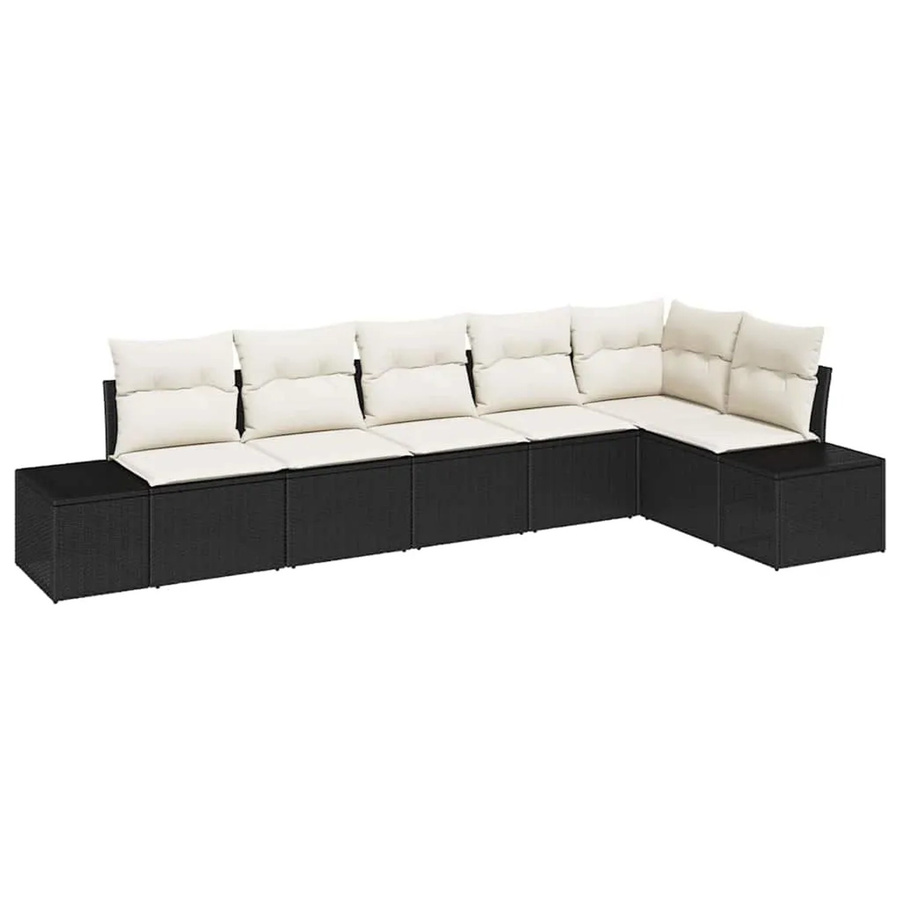 vidaXL 6-teiliges Garten-Sofa-Set aus Poly Rattan in Schwarz mit Kissen in Schwarz-Creme - Bild 2