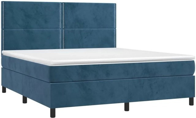 vidaXL Boxspringbett mit Matratze in Dunkelblau, Samt, mit LED-Unterbettbeleuchtung und USB-Ladeanschluss, B/T/H: 160 x 200 x 128 cm - Bild 1