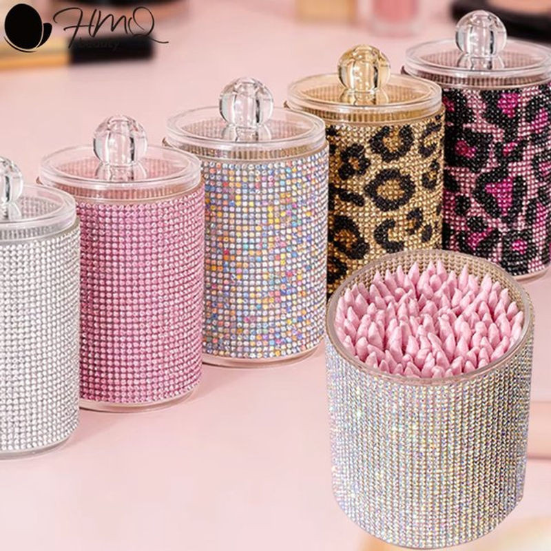 HMQ Beauty Diamant Kosmetik-Organizer Staubdichter Aufbewahrungsbehälter für Wattestäbchen und Schmuck in Gelb und Mehrfarbig - Bild 1