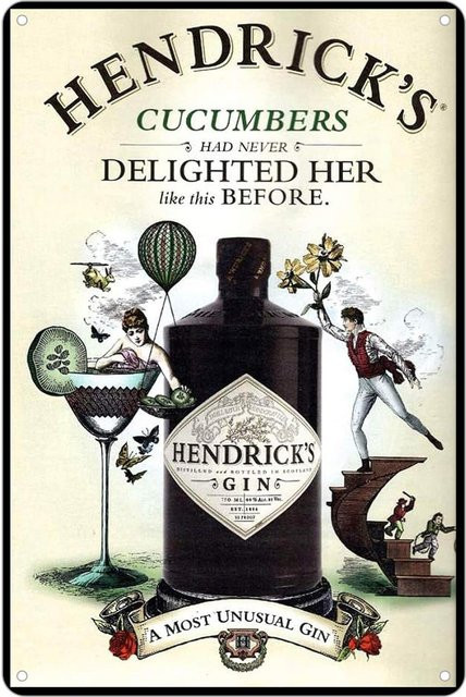 KENSILO Retro-Blechschild Hendricks Gin Vintage Metall-Werbewandtafel Mehrfarbig B: 20,0 cm, H: 14,0 cm, T: 1,0 cm - Bild 1
