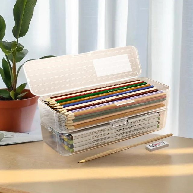 JETTING Transparentes Stiftekasten aus Kunststoff, Wasserfestes Schreibwarenbox für Schüler - Bild 1