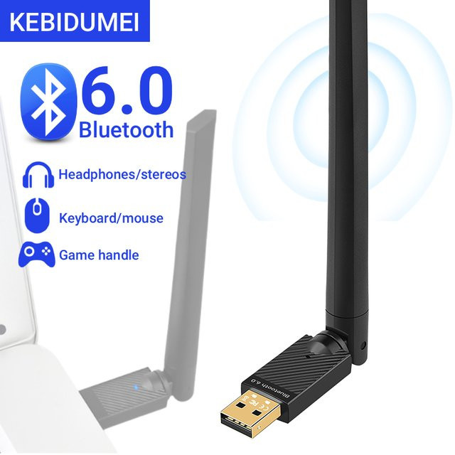 Kebidumei USB Bluetooth 6.0 Adapter Schwarz – Kabelloser USB-Dongle als Audio-Empfänger und Sender für PC, Maus und Tastatur - Bild 1