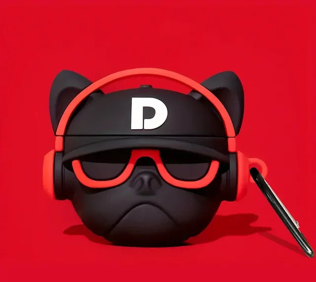 Schutzhülle für Apple AirPods Pro 2 mit 3D Hip-Hop Bulldog Kopf Design in Schwarz aus Silikon - Bild 1