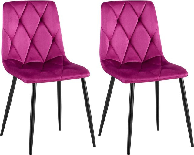 DELUKE 2er Set Esszimmerstühle DOFAR aus Samt in Lila mit Steppmuster, B/T/H: 45 x 55 x 85 cm - Bild 1