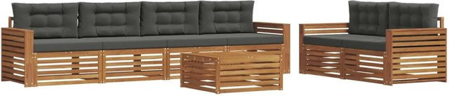 vidaXL Outdoor-Sofagarnitur 7-teilig aus massivem Akazienholz mit Kissen in Anthrazit und Natur - Bild 1
