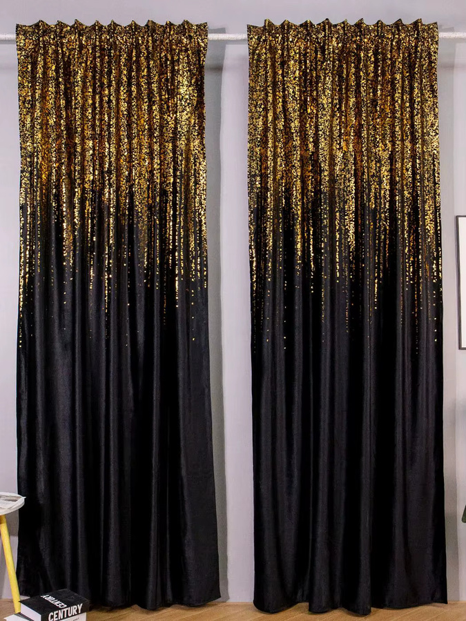 Verdunkelungsvorhang von FLYINGCURTAINS aus Samt mit Schlaufenbündchen und Heißprägung in Gold-Schwarz, Breite: 140 cm, Höhe: 230 cm - Bild 2
