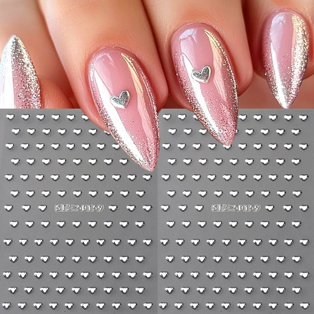 Full Beauty Nagel Aufkleber 3D Silber Herz, Metallic, Unisex - Bild 1